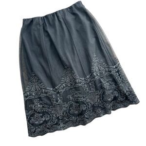 Soft Surroundings Double-Layered Midi Skirt – soft black Embroidered Overlay M